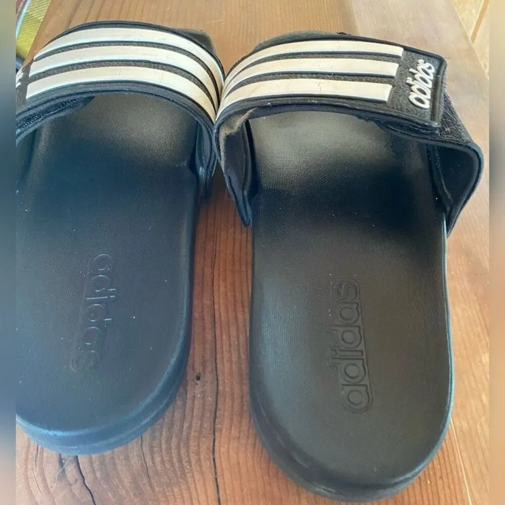 Adidas Shoes Mens Size 6 Black Slide Sandals Three Stripe Comfort EG1879